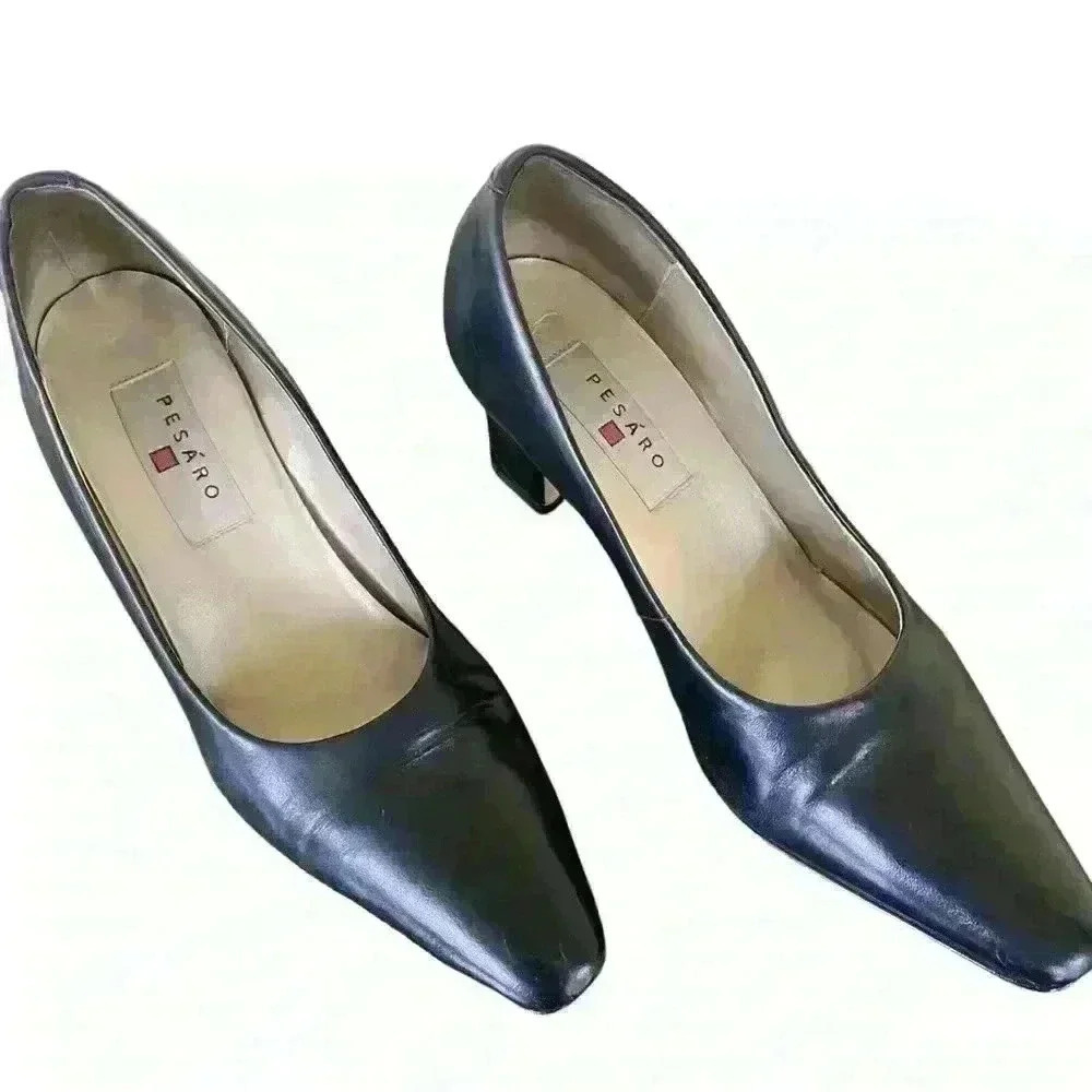 Pesaro Lenore Woman’s Size 8.5 Lucy Black Leather Slip On Pumps Brazilian made - Picture 2 of 11